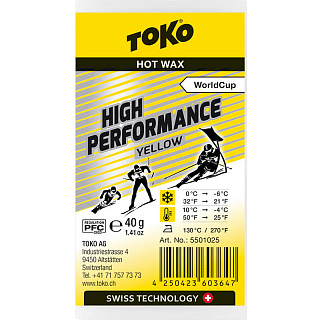 Парафин с высоким содержанием фтора TOKO High Performance yellow